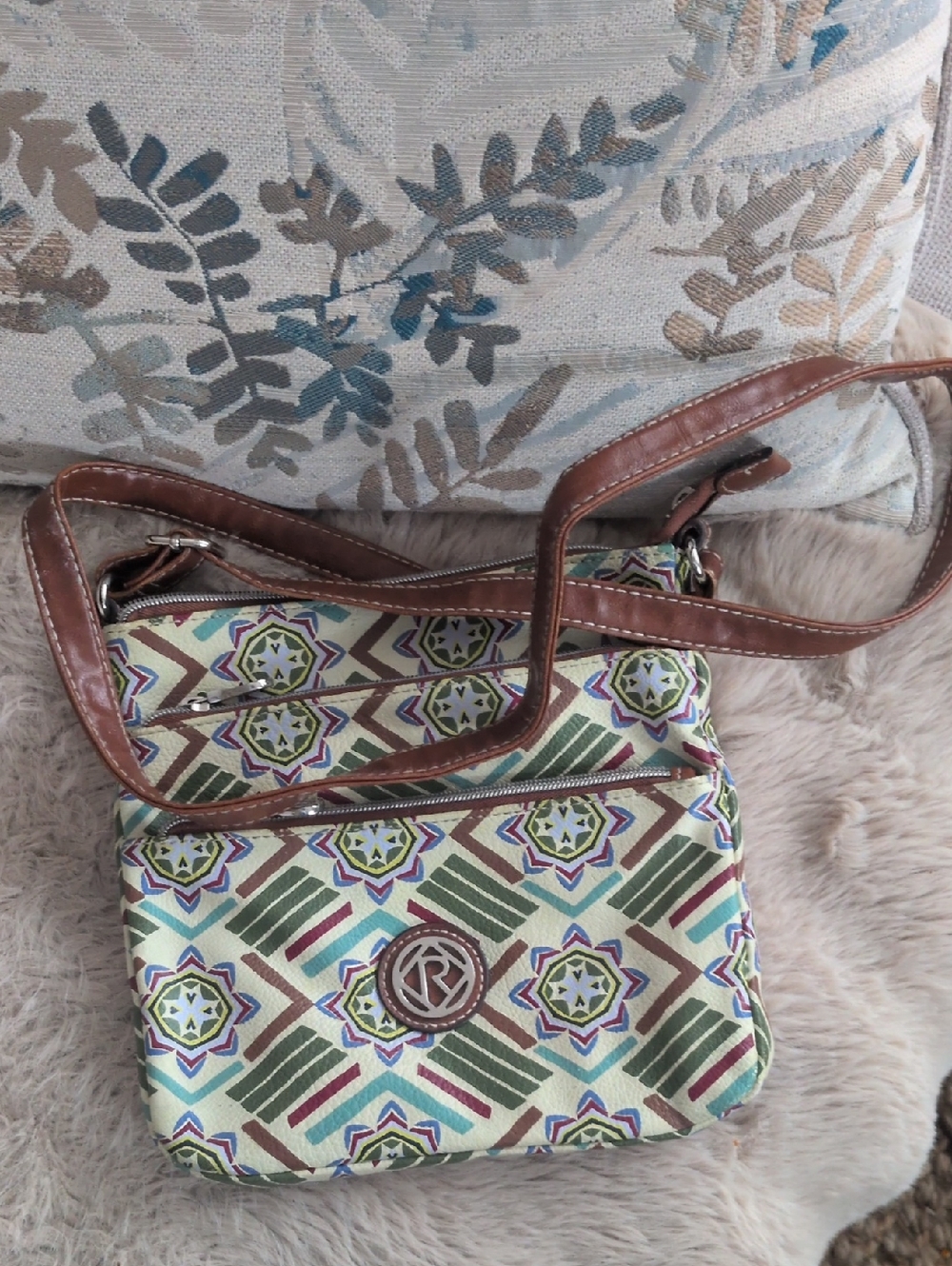 Relic multicolor Geometric Crossbody Bag with Brown Trim